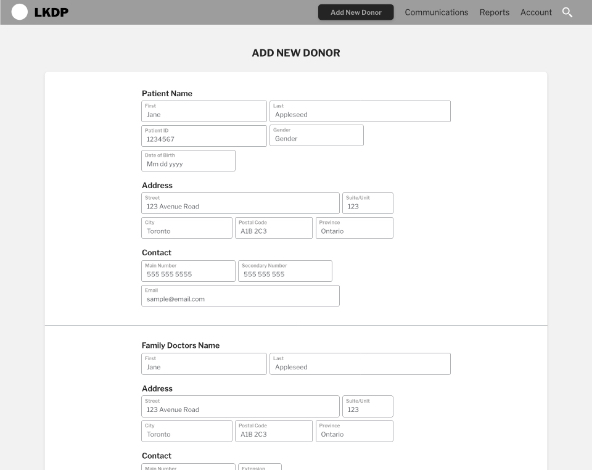 Add Donor wireframe