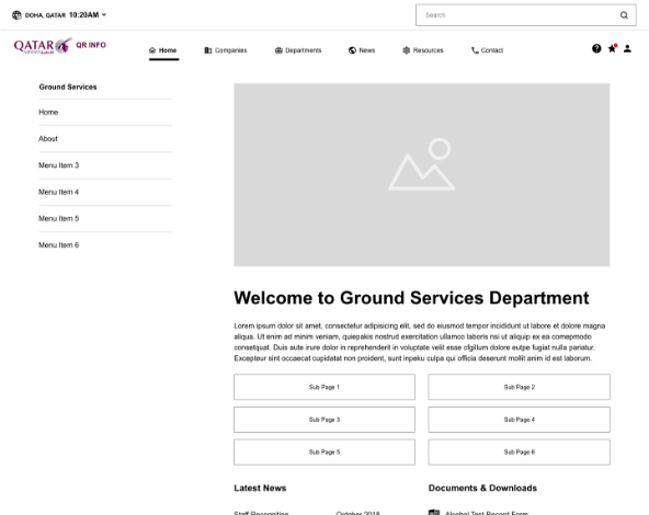 Department Airline Intranet wireframe