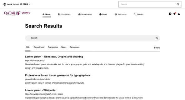 best Airline Intranet wireframe search results